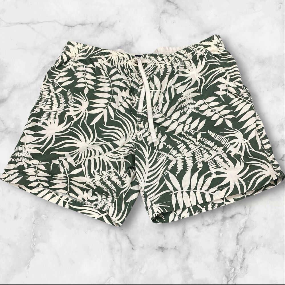 J Crew Mens Dock‎ Beach Cotton Shorts Size X-Large Green White